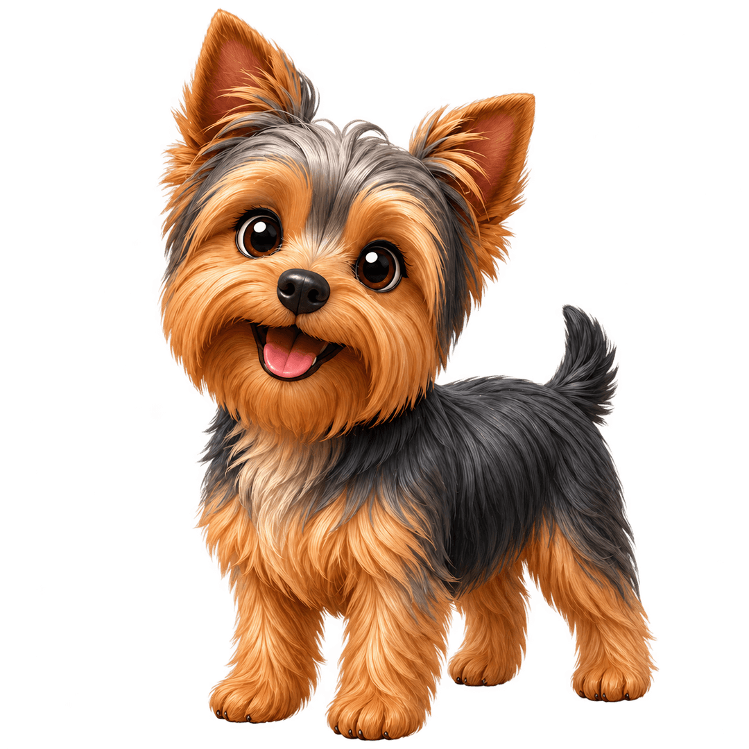 Yorkshire Terrier in stile 3D cartoon Wefido su sfondo trasparente