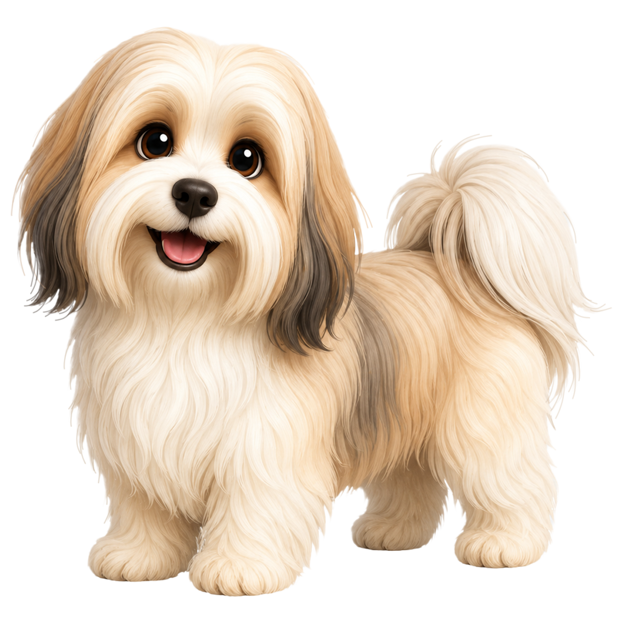 Lhasa Apso piccolo con mantello lungo in stile Wefido su sfondo trasparente