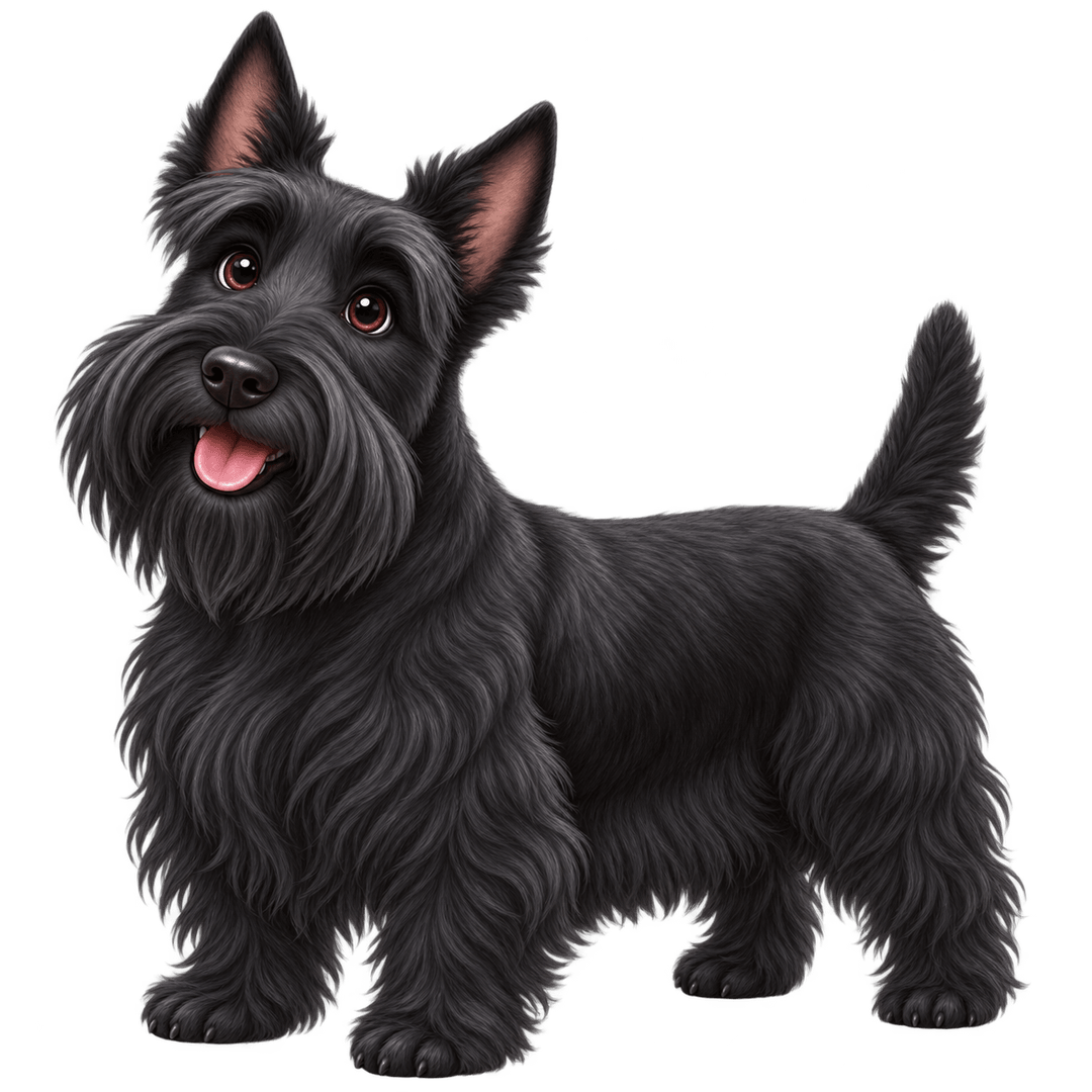 Scottish Terrier nero con barba caratteristica in stile Wefido su sfondo scuro