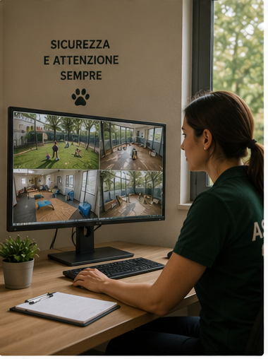 Operatori che supervisionano un gruppo di cani