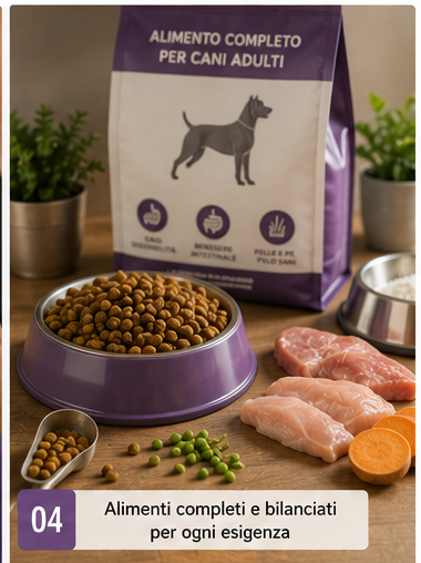 Alimento completo servito nella ciotola di un cane