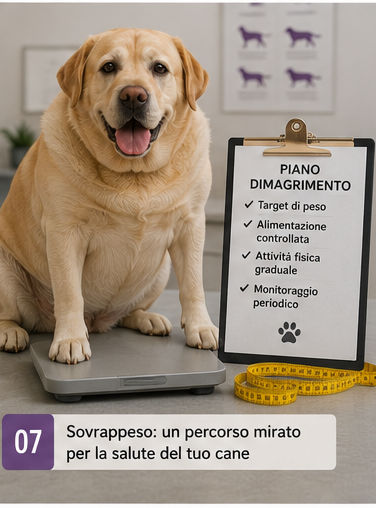 Cane sovrappeso durante un percorso nutrizionale