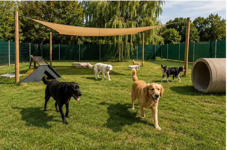 Area di sgambamento recintata in una pensione per cani