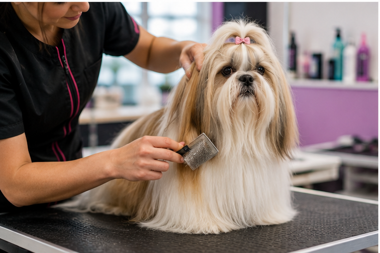 Spazzolatura di un cane a pelo lungo