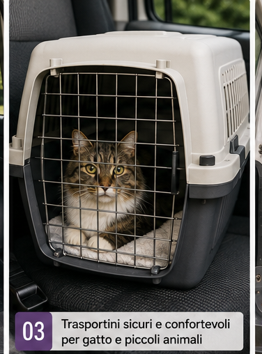 Gatto in un trasportino sicuro durante il viaggio