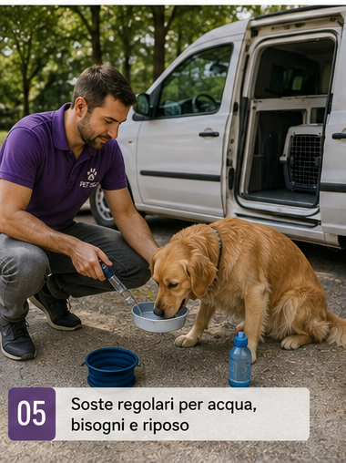 Sosta con acqua durante un viaggio lungo con il cane