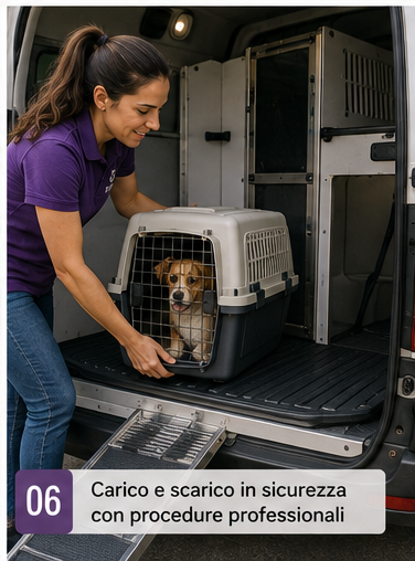 Carico sicuro di un animale sul mezzo di trasporto