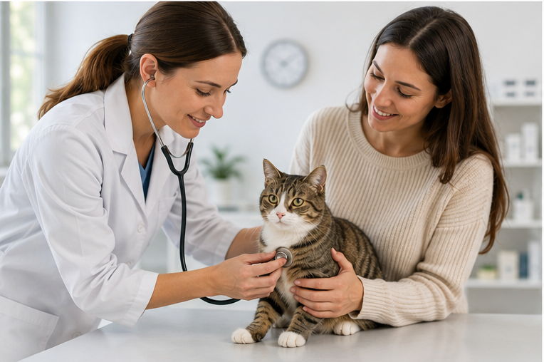 Controllo veterinario di un gatto