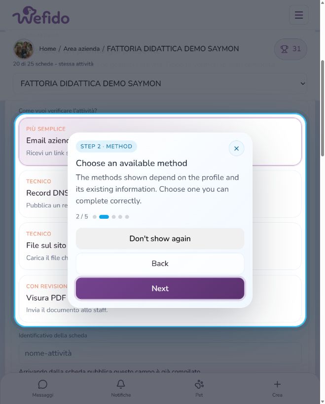 Request access to manage a business profile: Choose an available method