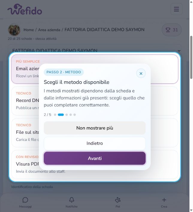 Richiedere la gestione di una scheda: Scegli un metodo disponibile