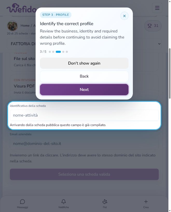 Request access to manage a business profile: Select the profile and provide the required details