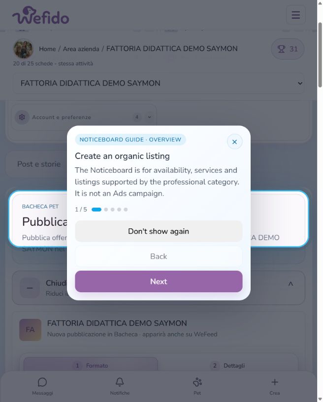 How to publish on the Pet Board: Open the professional Pet Board