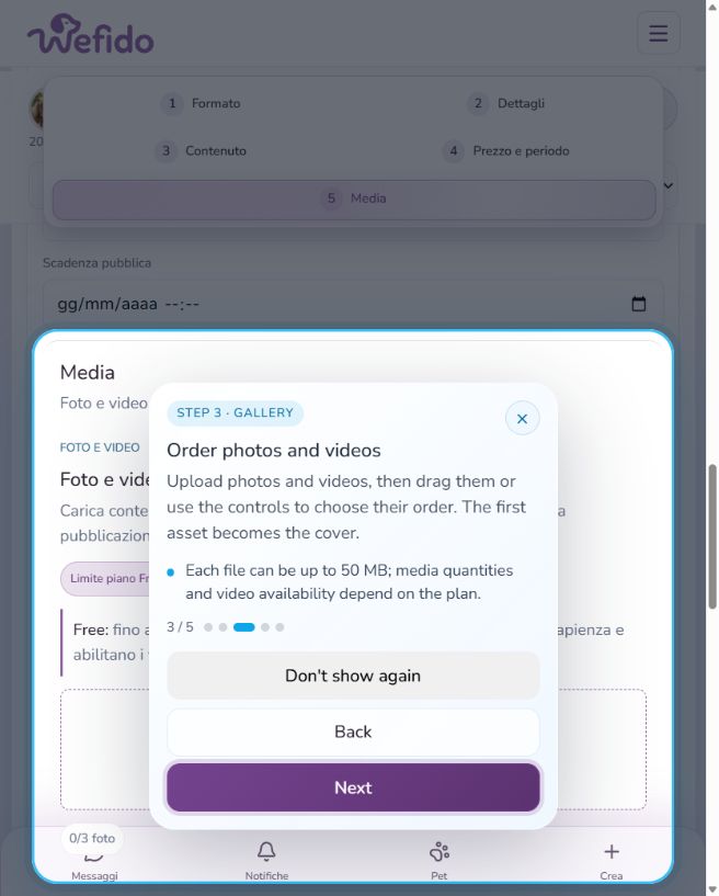 How to publish on the Pet Board: Order photos and videos