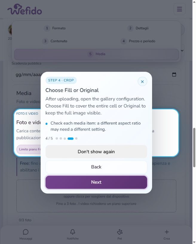 How to publish on the Pet Board: Choose the crop