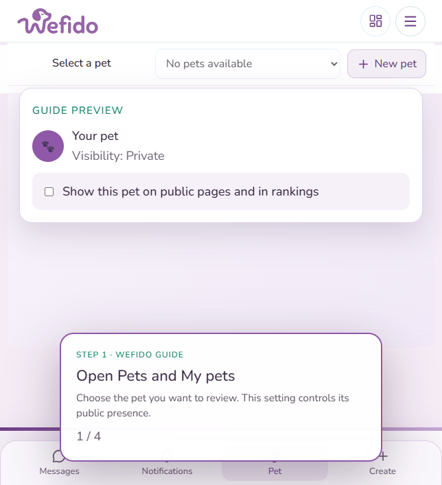 Pet privacy: rankings and family: Open Pets, My pets and choose the pet you want to review