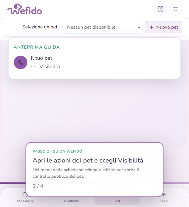 Privacy del pet: classifiche e famiglia: Nel menu della scheda seleziona Visibilità