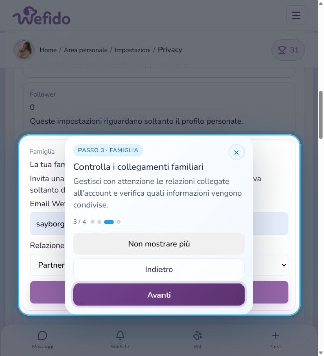 Gestire privacy e condivisioni su Wefido: Controlla i collegamenti familiari