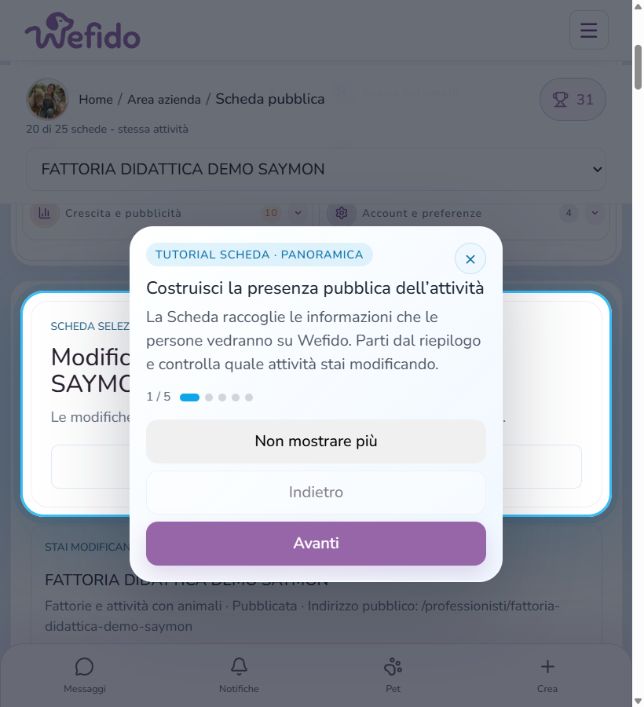 Creare una scheda professionale su Wefido: Apri la Scheda professionale