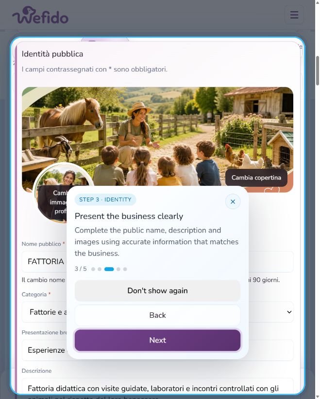 Create a professional profile on Wefido: Complete identity and presentation