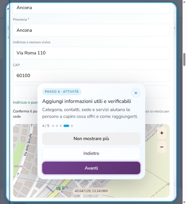 Creare una scheda professionale su Wefido: Aggiungi attività, contatti e servizi