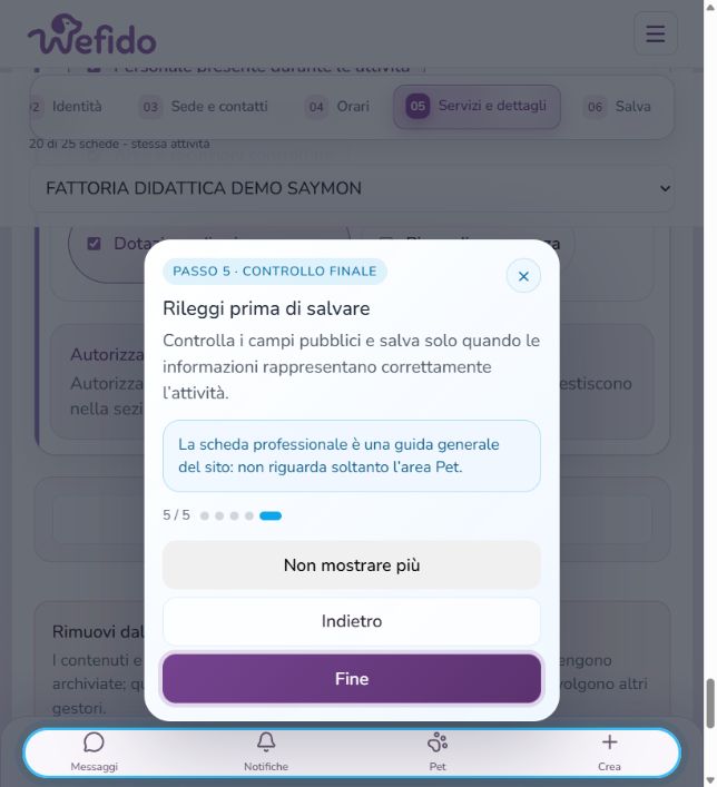 Creare una scheda professionale su Wefido: Controlla e salva le informazioni pubbliche