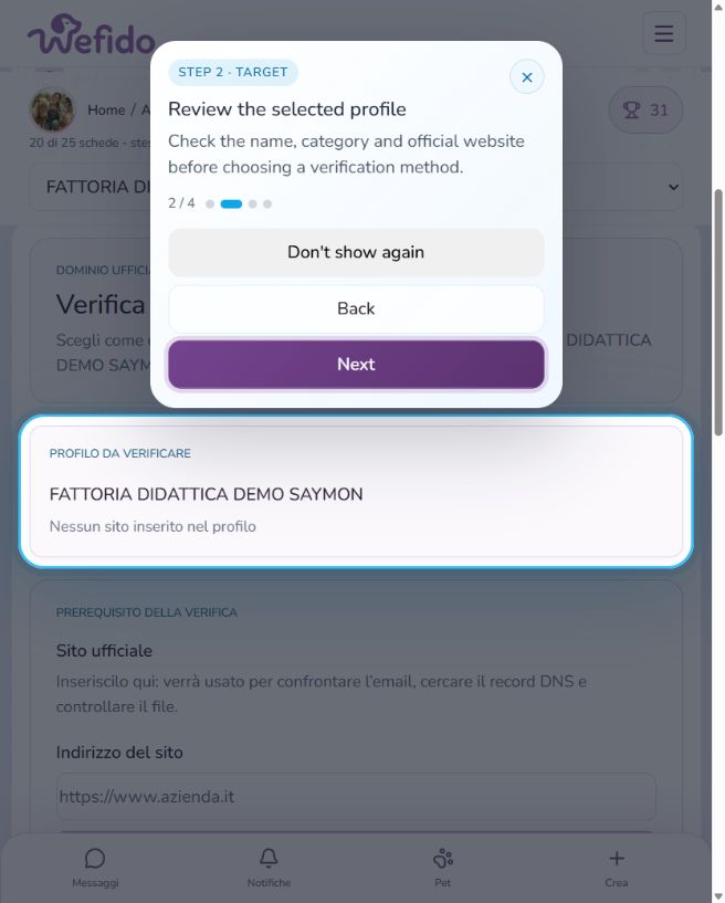 How to verify a professional profile: Review the selected profile