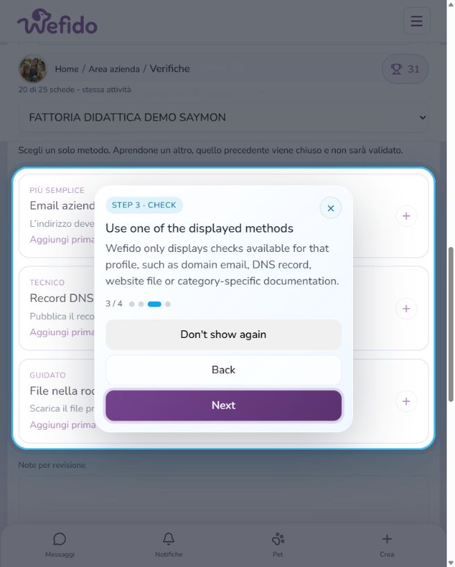 How to verify a professional profile: Choose an available method